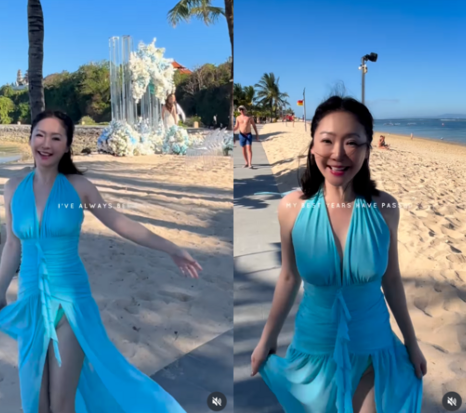 王俐人第一次到峇里島，穿上高衩泳裝。（圖／翻攝王俐人​IG）
